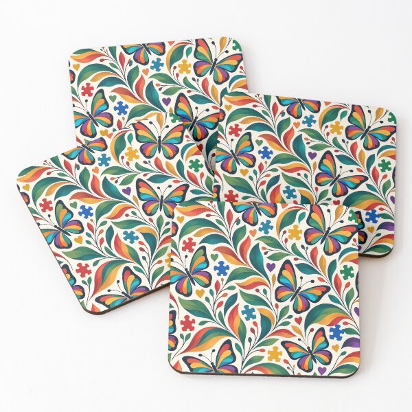 Item preview, Neurodivergent Vibrant Rainbow Butterfly and Puzzle Pieces Seamless Pattern designed and sold by Luvjesus2.