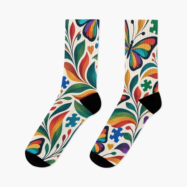 Item preview, Neurodivergent Vibrant Rainbow Butterfly and Puzzle Pieces Seamless Pattern designed and sold by Luvjesus2.