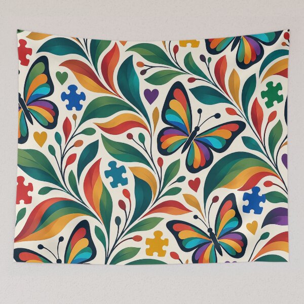 Item preview, Neurodivergent Vibrant Rainbow Butterfly and Puzzle Pieces Seamless Pattern designed and sold by Luvjesus2.