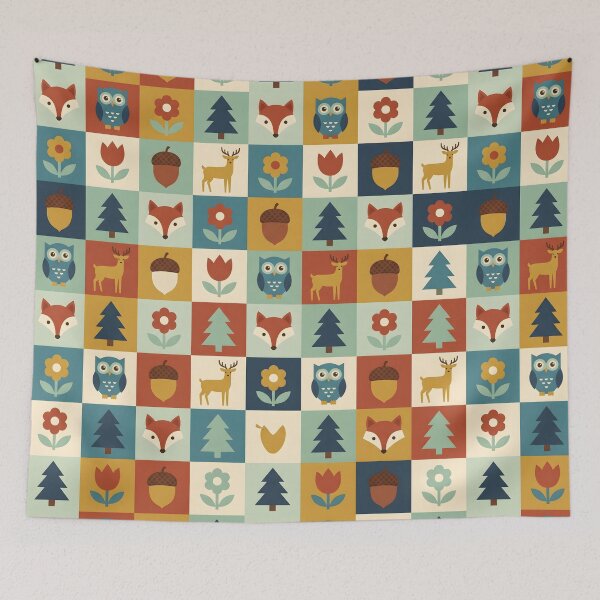 Item preview, Mid-Century Scandinavian Folk Art Pattern - Geometric Woodland Animals designed and sold by ShabanMerch⭐⭐⭐.