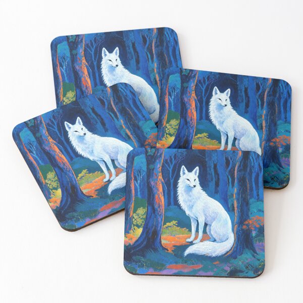 Item preview, White Fox Gazing at Orange Light,  Silent guardian of the night (V2) designed and sold by SabaMirzique.