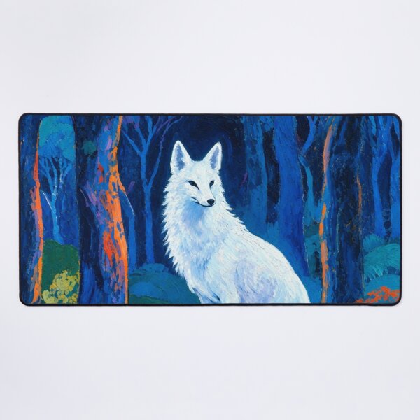 Item preview, White Fox Gazing at Orange Light, Silent guardian of the night (V2) designed and sold by SabaMirzique.