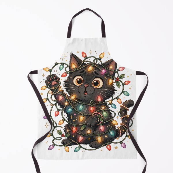 Item preview, Black Cat Tangled in Christmas Lights | Funny Cute Holiday Cat designed and sold by HexAndHearth.