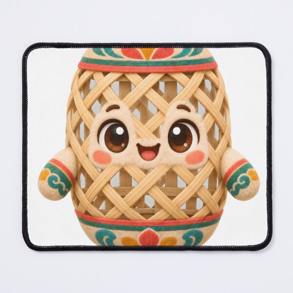Item preview, Cute Rounded Mascot Shaped Like a Cylindrical Woven Bamboo Body Pillow With Open Lattice Weave and Rounded End Caps — Marker-style Digital Illustration designed and sold by radou88.