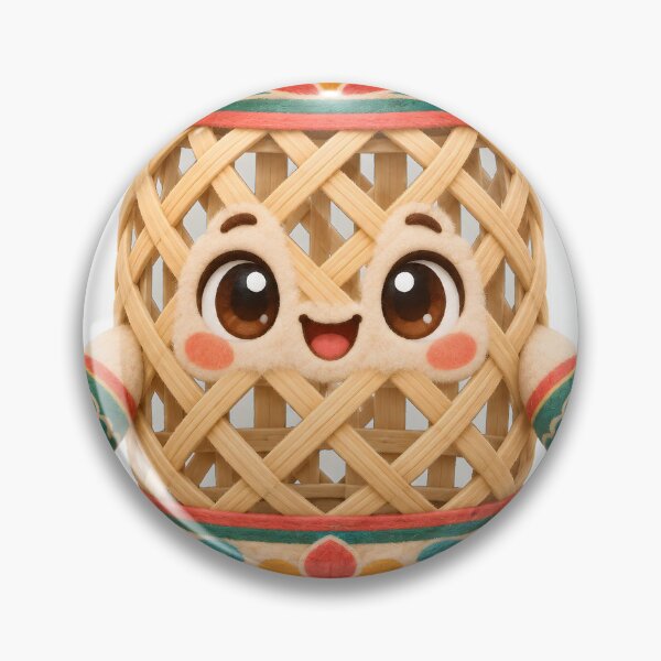Item preview, Cute Rounded Mascot Shaped Like a Cylindrical Woven Bamboo Body Pillow With Open Lattice Weave and Rounded End Caps — Marker-style Digital Illustration designed and sold by radou88.