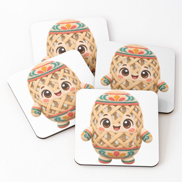 Item preview, Cute Rounded Mascot Shaped Like a Cylindrical Woven Bamboo Body Pillow With Open Lattice Weave and Rounded End Caps — Marker-style Digital Illustration designed and sold by radou88.