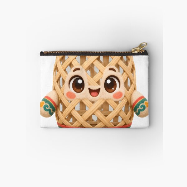 Item preview, Cute Rounded Mascot Shaped Like a Cylindrical Woven Bamboo Body Pillow With Open Lattice Weave and Rounded End Caps — Marker-style Digital Illustration designed and sold by radou88.
