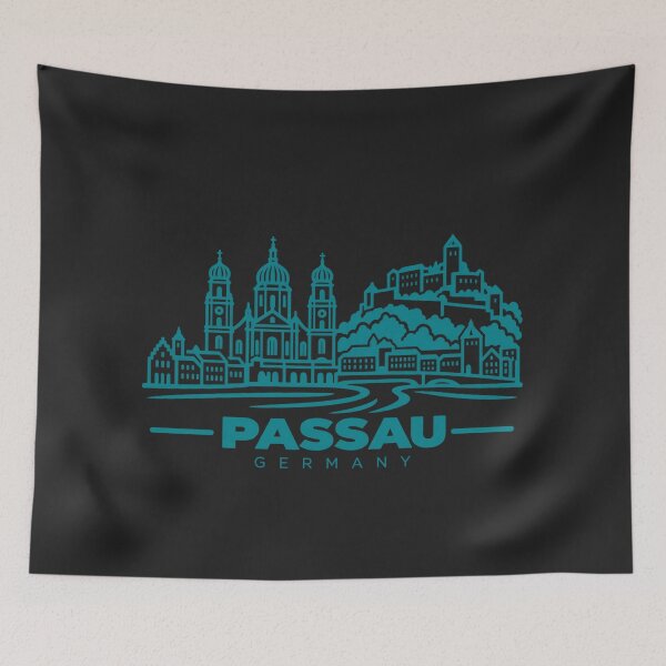 Aperçu de l'œuvre Affiche de la skyline de Passau, Allemagne (dessin au trait) créée et vendue par CMYKStudio.