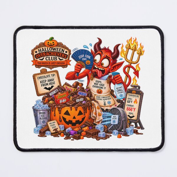 Item preview, ⚡HALLOWEEN OVERACHIEVERS CLUB - Frazzled Devil’s Melting Candy Crisis - Candy Temperature Control Department designed and sold by WheelieGdArt.