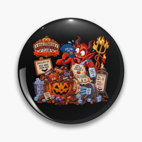 Item preview, ⚡HALLOWEEN OVERACHIEVERS CLUB -  Frazzled Devil’s Melting Candy Crisis - Candy Temperature Control Department - dark version designed and sold by WheelieGdArt.