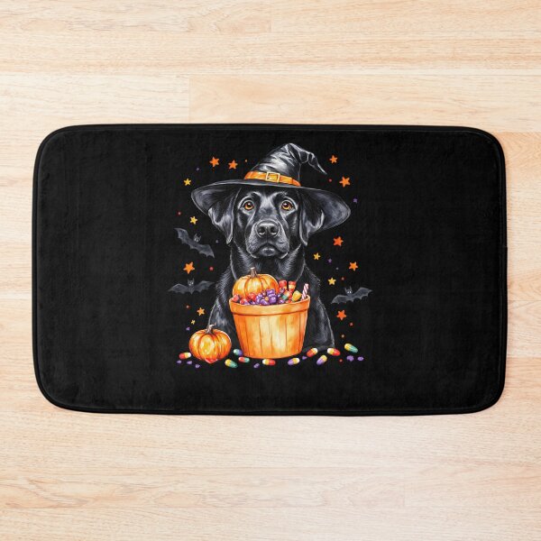Item preview, Halloween Black Labrador Wearing Witch Hat Holding Candy Basket designed and sold by LouiseMcShop.
