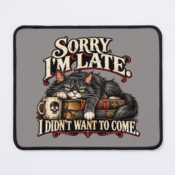 Item preview, Sorry I’m Late – I Didn’t Want to Come | Grumpy Gothic Cat designed and sold by OzyWear.