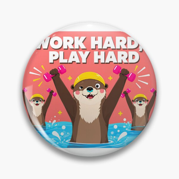 Item preview, Otters Doing Aquagym "Work Hard, Play Hard" - Funny Illustration of Otters in the Pool with Dumbbells designed and sold by fastansic.
