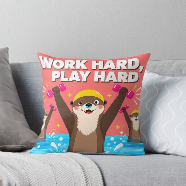 Item preview, Otters Doing Aquagym "Work Hard, Play Hard" - Funny Illustration of Otters in the Pool with Dumbbells designed and sold by fastansic.
