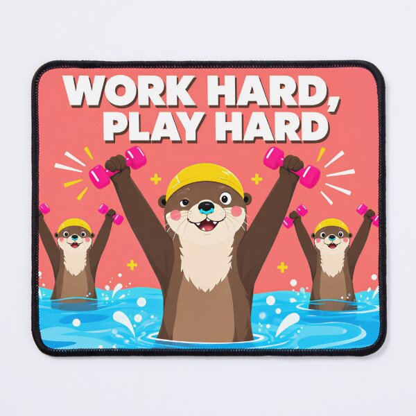 Item preview, Otters Doing Aquagym "Work Hard, Play Hard" - Funny Illustration of Otters in the Pool with Dumbbells designed and sold by fastansic.