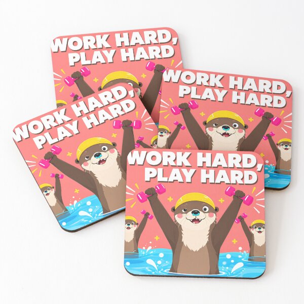 Item preview, Otters Doing Aquagym "Work Hard, Play Hard" - Funny Illustration of Otters in the Pool with Dumbbells designed and sold by fastansic.