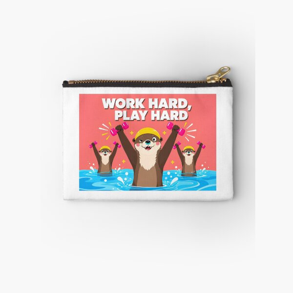 Item preview, Otters Doing Aquagym "Work Hard, Play Hard" - Funny Illustration of Otters in the Pool with Dumbbells designed and sold by fastansic.