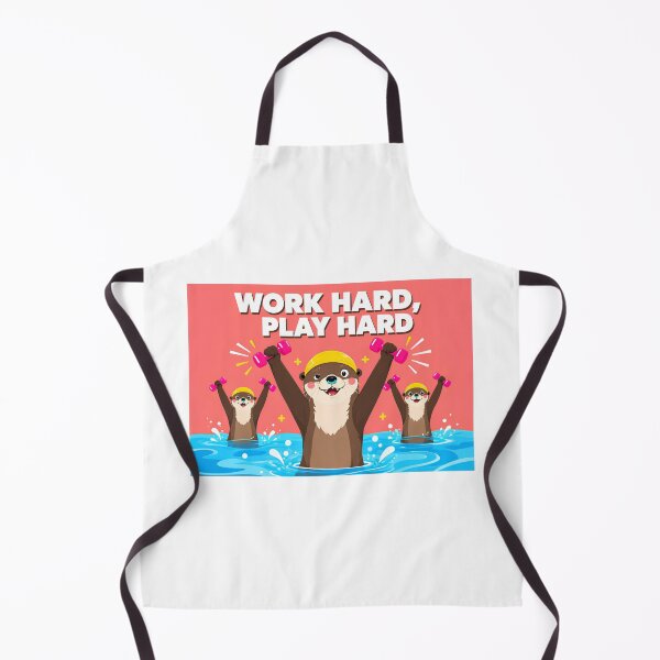 Item preview, Otters Doing Aquagym "Work Hard, Play Hard" - Funny Illustration of Otters in the Pool with Dumbbells designed and sold by fastansic.