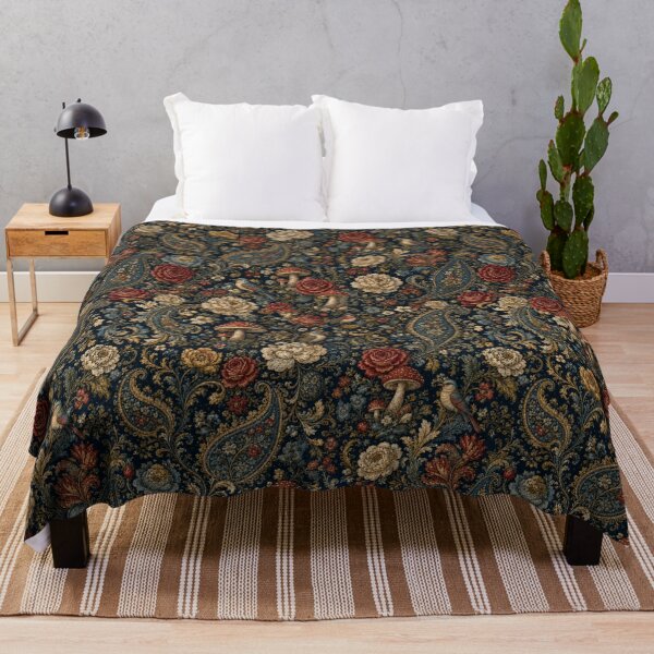 Item preview, Whimsical Dark Cottagecore, Paisley, Flemish Florals and Birds Tapestry Art designed and sold by DrewRomeoCo.