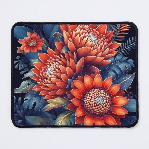 Item preview, Bold Orange Tropical Flowers on Navy designed and sold by AuraBinge.