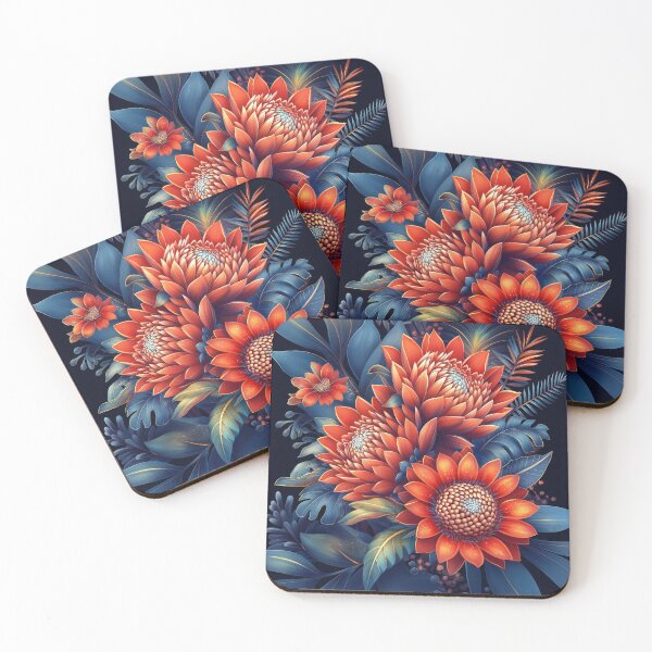 Item preview, Bold Orange Tropical Flowers on Navy designed and sold by AuraBinge.