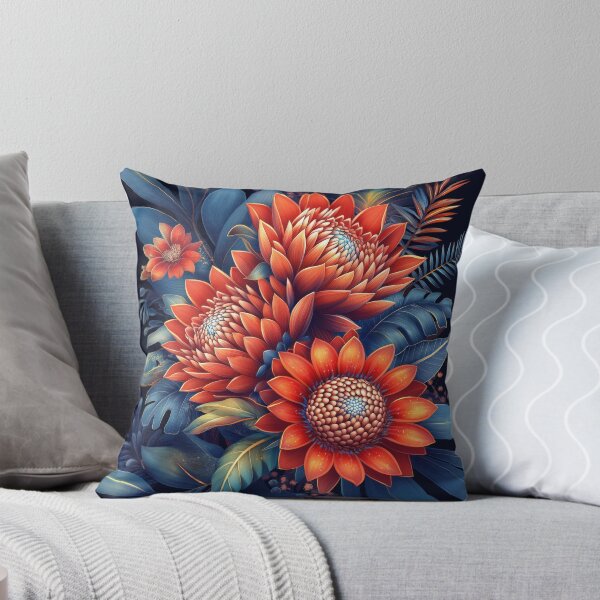 Item preview, Bold Orange Tropical Flowers on Navy designed and sold by AuraBinge.