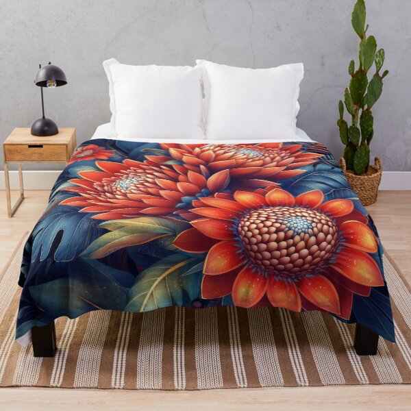 Item preview, Bold Orange Tropical Flowers on Navy designed and sold by AuraBinge.