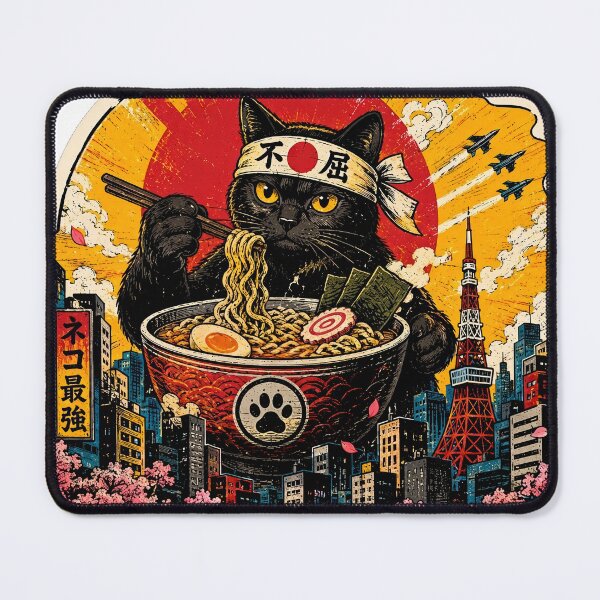 Item preview, Black Cat Ramen Retro Tokyo Food Art designed and sold by BadCatSupply.