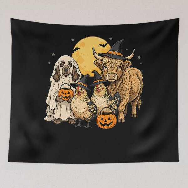 Item preview, Halloween Animals Trick Or Treat Highland Cow Dog Chickens designed and sold by Chromatic-Cubes.