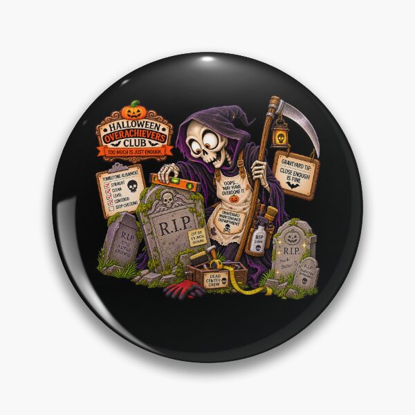 Item preview, ⚡HALLOWEEN OVERACHIEVERS CLUB -  Grim Reaper’s Graveyard Maintenance Department - dark version designed and sold by WheelieGdArt.