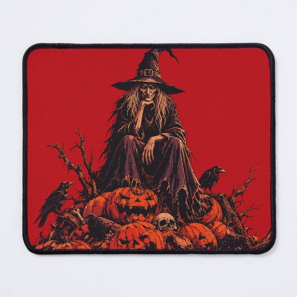 Item preview, The Witch Enthroned on a Pile of Pumpkins and Skulls - Dark Fantasy Halloween Art designed and sold by arfindo-indra.