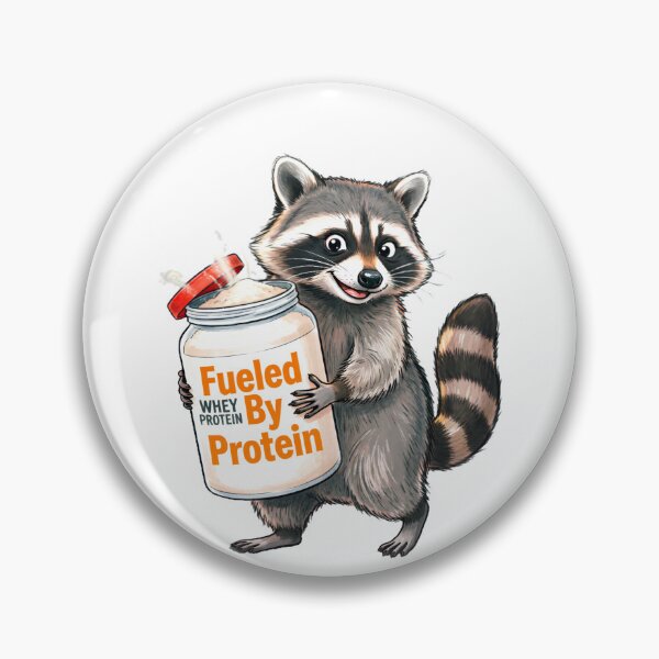 Item preview, Fitness Raccoon "Fueled By Protein" - Funny Illustration of a Raccoon with a Tub of Whey Protein designed and sold by fastansic.