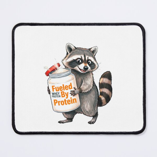 Item preview, Fitness Raccoon "Fueled By Protein" - Funny Illustration of a Raccoon with a Tub of Whey Protein designed and sold by fastansic.