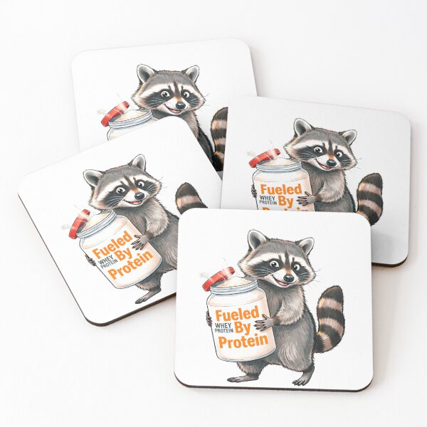 Item preview, Fitness Raccoon "Fueled By Protein" - Funny Illustration of a Raccoon with a Tub of Whey Protein designed and sold by fastansic.