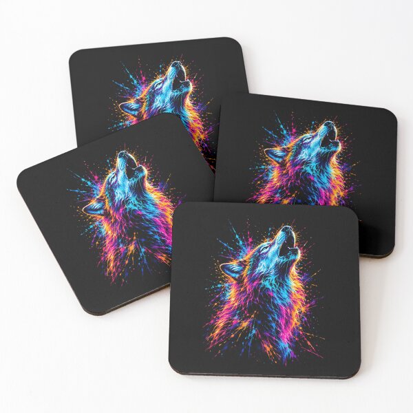 Item preview, Neon Howling Wolf - Vibrant Splatter Paint Art[cite designed and sold by arfindo-indra.