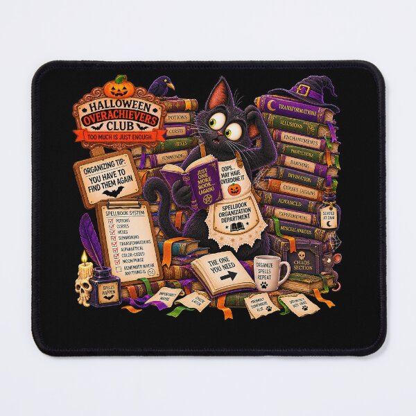 Item preview, ⚡HALLOWEEN OVERACHIEVERS CLUB - Kitty's Spellbook Organization Overload - dark version designed and sold by WheelieGdArt.