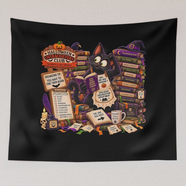 Item preview, ⚡HALLOWEEN OVERACHIEVERS CLUB -  Kitty's Spellbook Organization Overload - dark version designed and sold by WheelieGdArt.