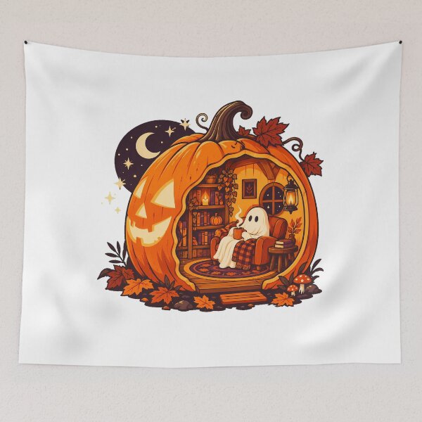 Item preview, Cozy Ghost Pumpkin Home Halloween designed and sold by nortowelcomics.