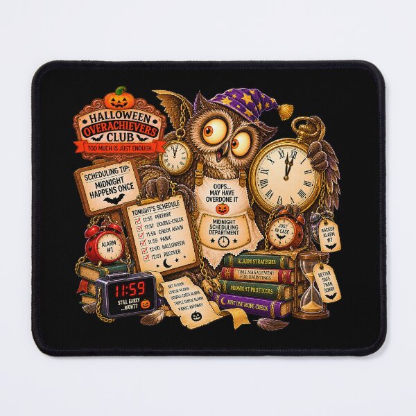 Item preview, ⚡HALLOWEEN OVERACHIEVERS CLUB - Ollie Owl's Midnight Scheduling Department - dark version designed and sold by WheelieGdArt.