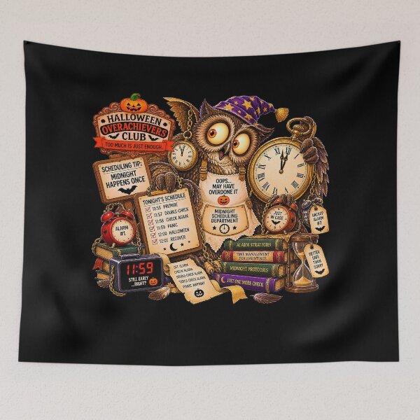 Item preview, ⚡HALLOWEEN OVERACHIEVERS CLUB -  Ollie Owl's Midnight Scheduling Department - dark version designed and sold by WheelieGdArt.