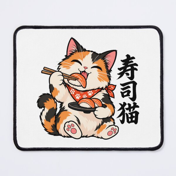 Item preview, Sushi Cat Eating Nigiri Cheerful Feline designed and sold by nortowelcomics.