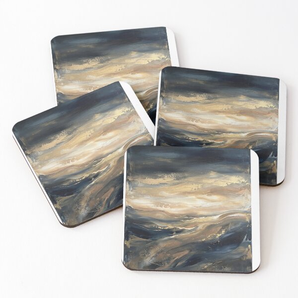 Item preview, Abstract Dark Blue and Gold Fluid Landscape Art designed and sold by PrintWavePro.