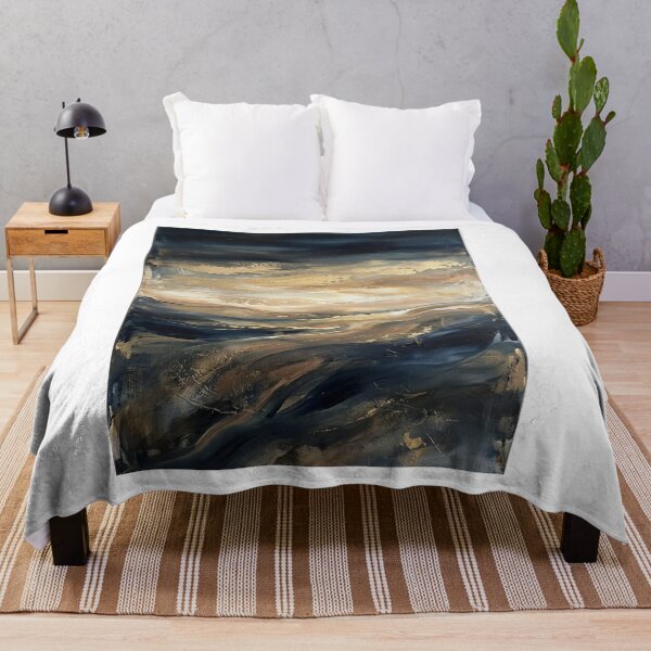 Item preview, Abstract Dark Blue and Gold Fluid Landscape Art designed and sold by PrintWavePro.