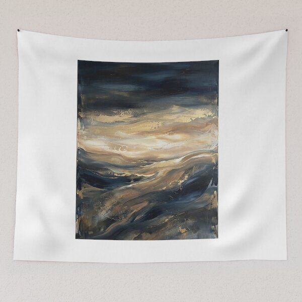 Item preview, Abstract Dark Blue and Gold Fluid Landscape Art designed and sold by PrintWavePro.