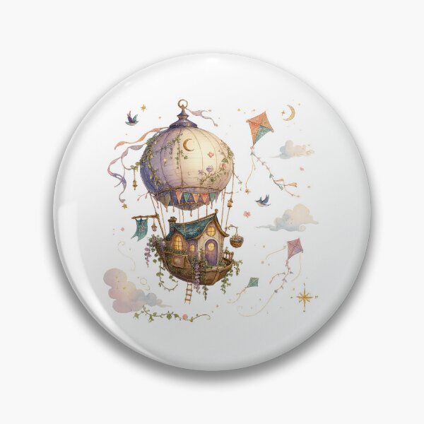 Item preview, Whimsical Hot Air Balloon Cottage Celestial Watercolor Fantasy Art Design designed and sold by inkoutninja.