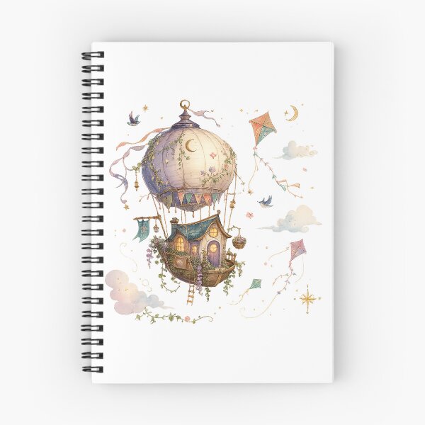 Item preview, Whimsical Hot Air Balloon Cottage Celestial Watercolor Fantasy Art Design designed and sold by inkoutninja.