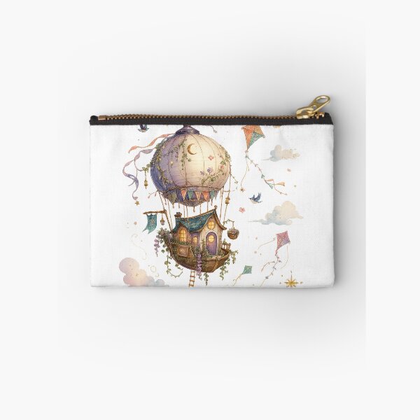 Item preview, Whimsical Hot Air Balloon Cottage Celestial Watercolor Fantasy Art Design designed and sold by inkoutninja.