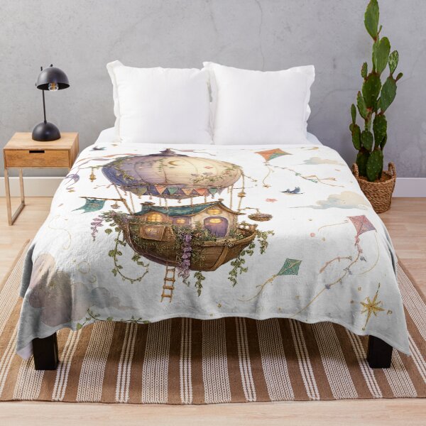 Item preview, Whimsical Hot Air Balloon Cottage Celestial Watercolor Fantasy Art Design designed and sold by inkoutninja.