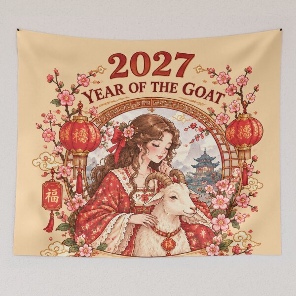 Item preview, 2027 Year of the Goat Chinese New Year Floral Zodiac Art designed and sold by MAGICKEY2024.