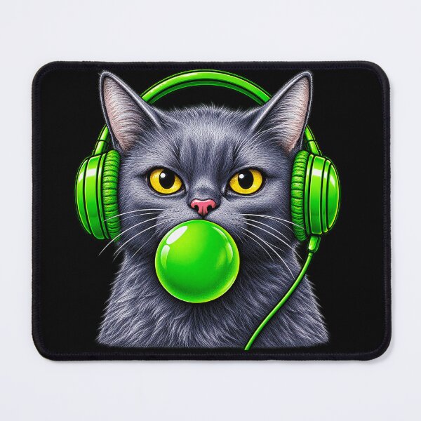 Item preview, Green Pop Cat with Headphones – Funny DJ Cat Music Lover Design designed and sold by Kittcatking.